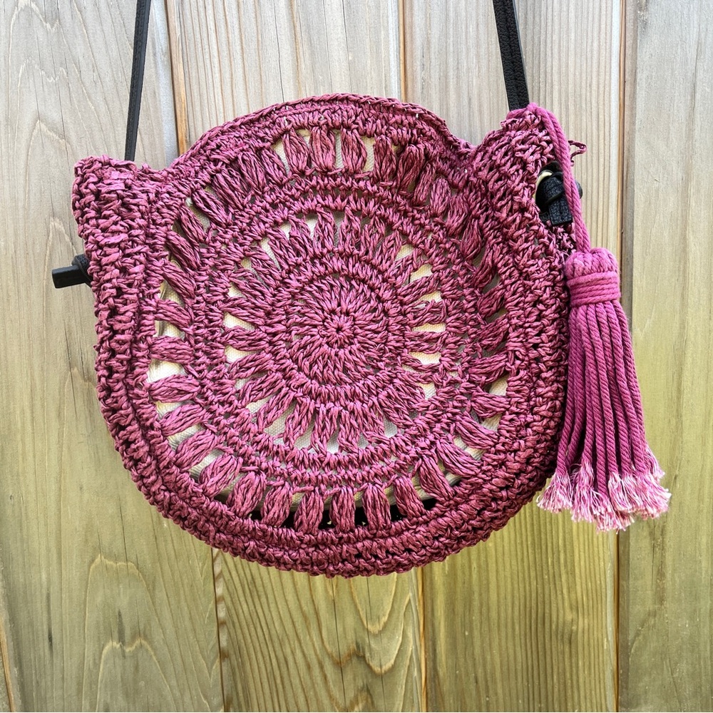 Niko and… Plum Crochet Rattan Crossbody Bag Tassel Boho Festival Japan